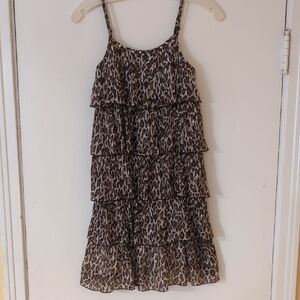 JUSTICE Girls Animal Print Ruffled Tiered Dress w/ Spaghetti Straps 12